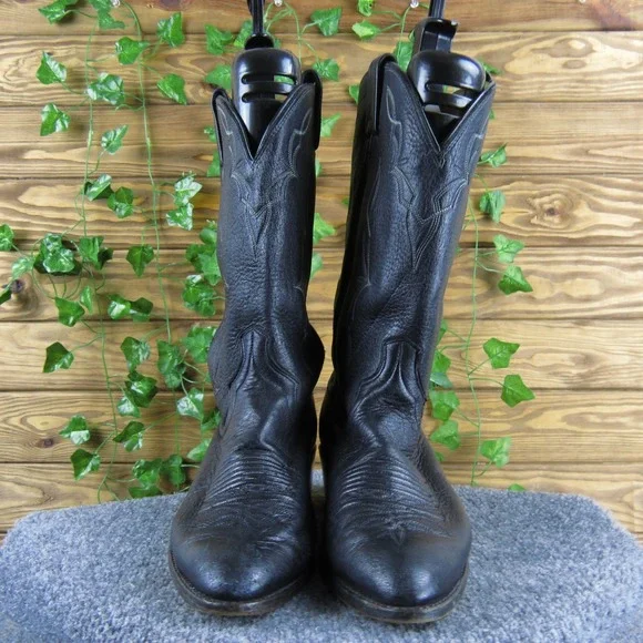 Dan Post Men's 10.5D Black Leather Cowboy‎ Western Boots Stitch Detail